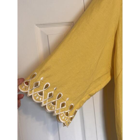 Bob Mackie Top Womens 3X Eyelet Linen Blend Vintage Yellow White 2-Piece GmaCore - Picture 5 of 10
